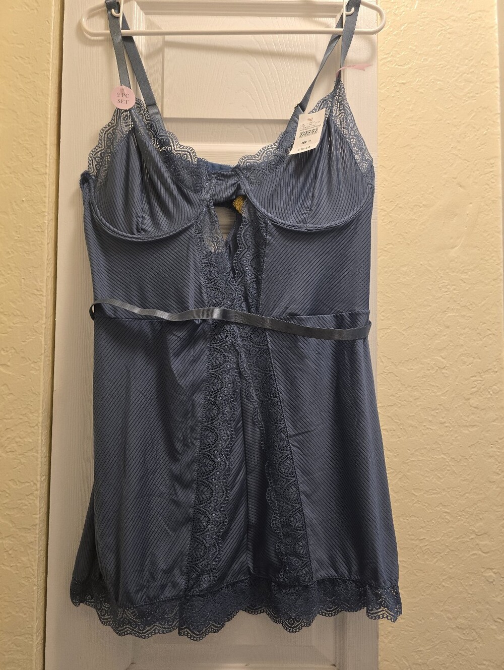 NWT Ashley Stewart Sexy 2X Blue Lace Babydoll Lingerie 2 Piece Set